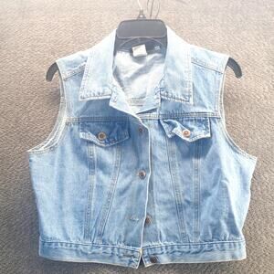 Faded Glory Women’s Denim Vest Large Button Front Classic Blue Jean